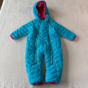 Snozu Infant Snowsuit Quilted Bunting Blue Pink Fleece Lined 9/12M Winter Coat